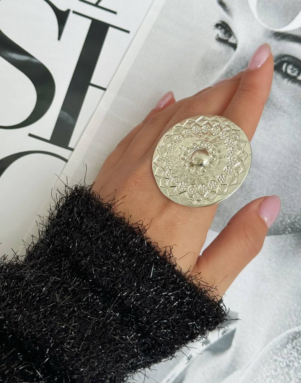 انگشتر ورشو زنانه گرد فشن مینیمال دخترانه رنگ نقره ای