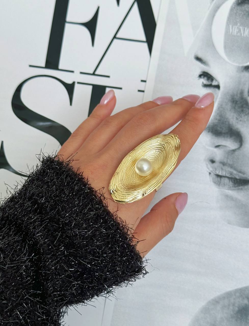 انگشتر ورشو زنانه بیضی تک مروارید فشن مینیمال دخترانه