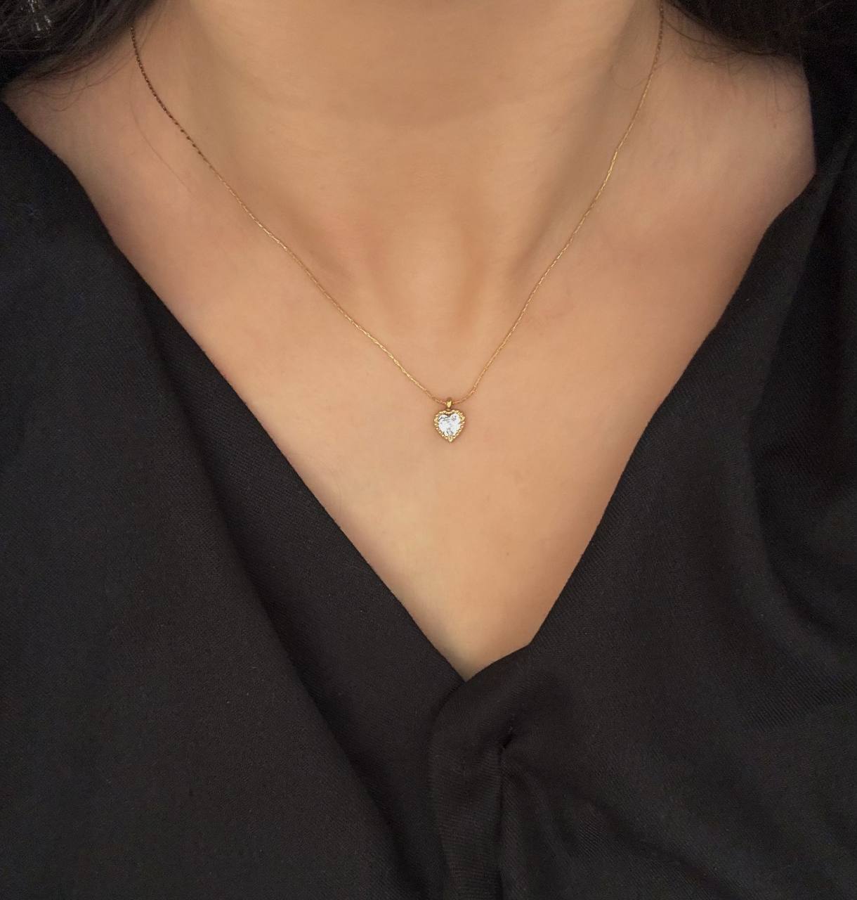 گردنبند زنانه قلب نگین دار مینیمال دخترانه