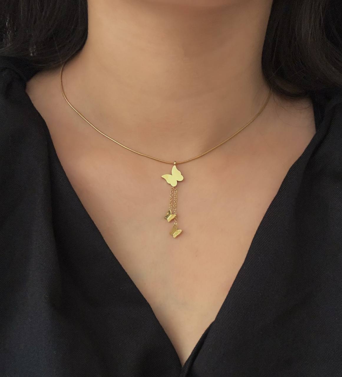 گردنبند زنانه پروانه صدفی آویزدار مینیمال دخترانه